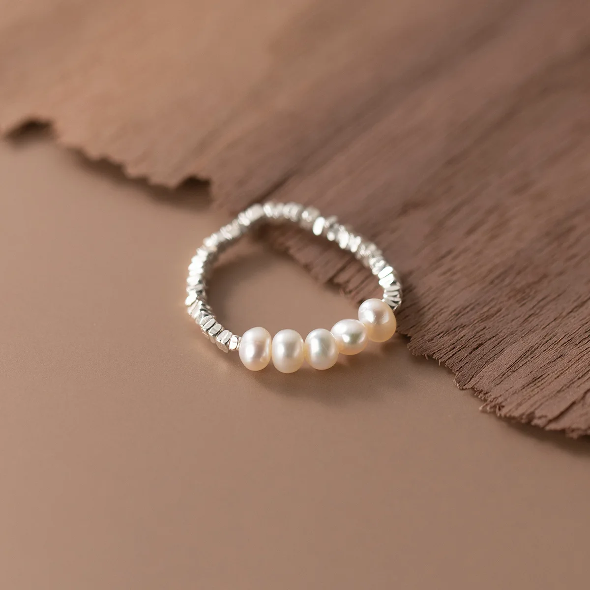 53-58mm Elastic Ring Pearls Silvers Fragments 925 Sterling Silver Simple Versatile for Women Adjustable Fine Jewelry Hot Style