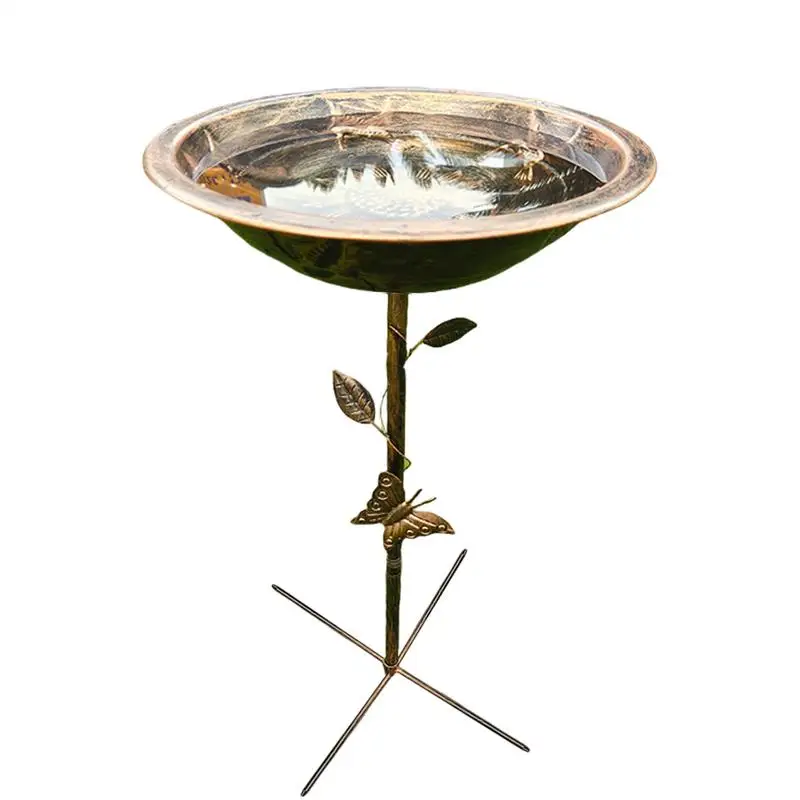 Bird Bath Bowl Iron Tray Bird Bath Feeder Bowl Heavy Duty Freestanding Birdbath Garden Decor Yard Stakes Feeding Station For