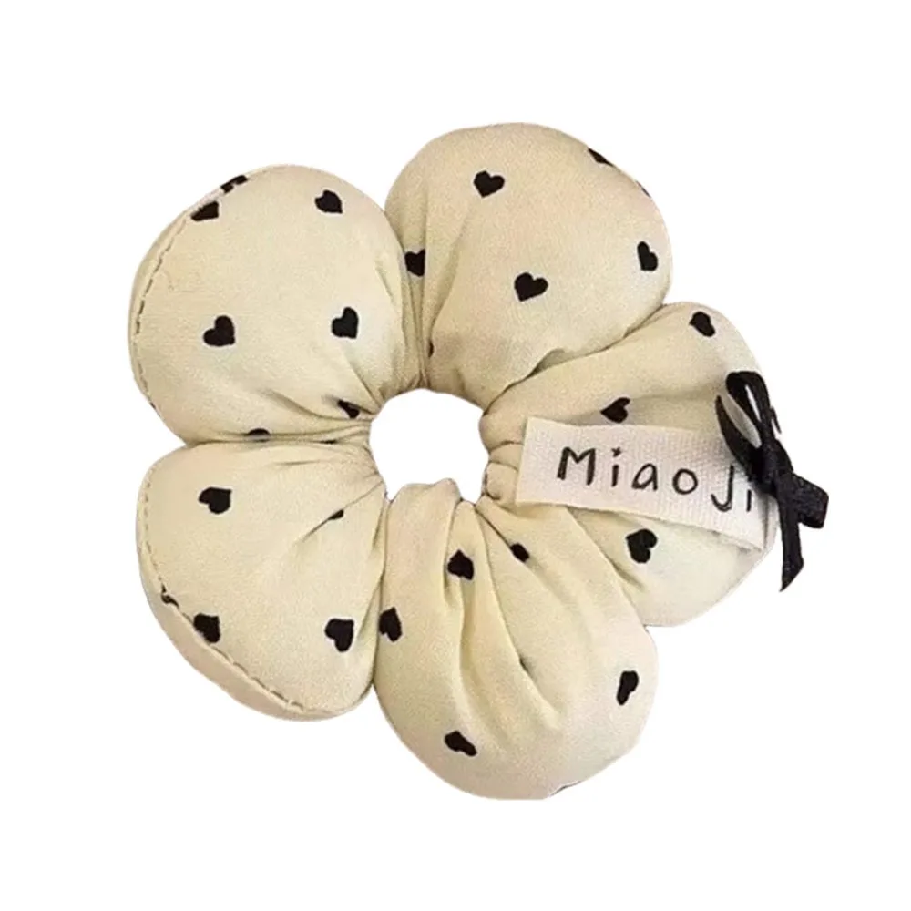 

New Heart-Printed Flower Scrunchies Ornament Elastic Hair Tie Ring Super Cute Headdress Headwear Hair Styling