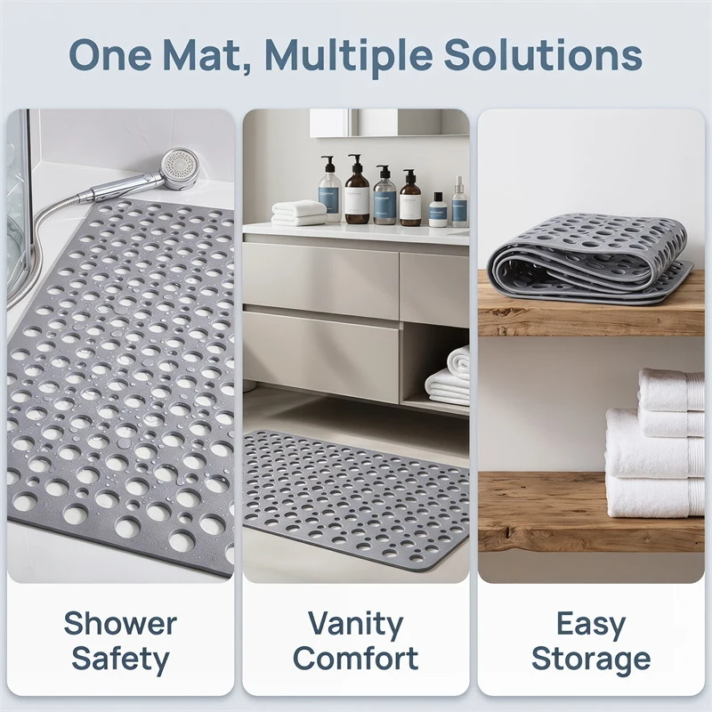 

Quick Drain Non Slip Shower Rug Suction Cup Bath Mat Round Hole Massage Foot Pad Waterproof Bathroom Mat for Wet Floor