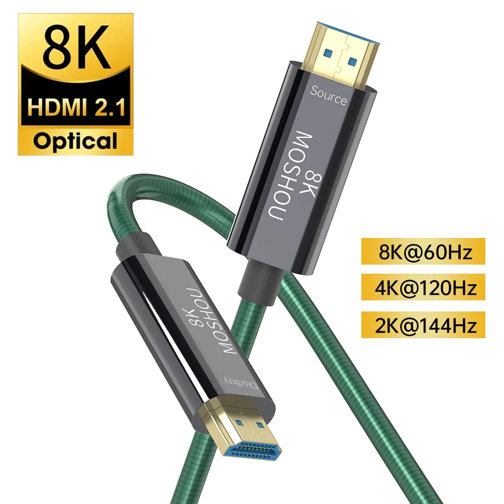 MOSHOU z włókna optycznego 8K HDMI 2.1 kabel 120Hz 48 gb/s kabel HDMI o bardzo wysokiej prędkości obrotowej HDR eARC dla HD TV, pudełko żarówka jak