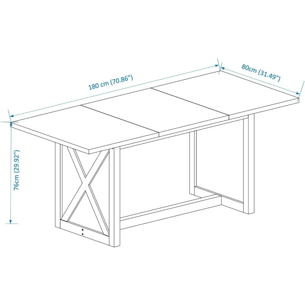 طاولة طعام مستطيلة للمزرعة تتسع لـ 6-8، طاولة مطبخ بتصميم خشبي ريفي مع أرجل X