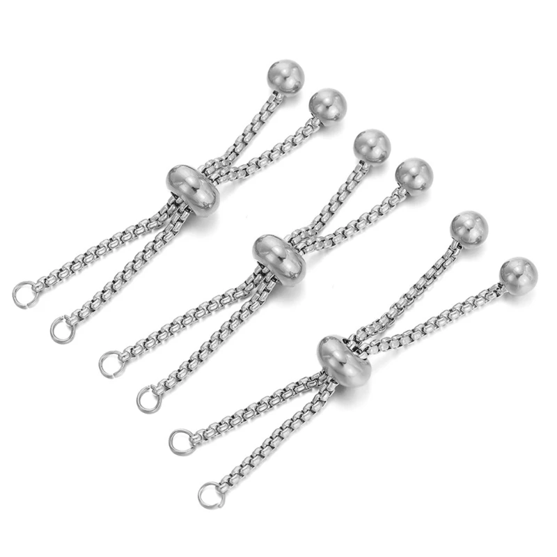 Pack of 3 Stretchable Chain Jewelry Extension Chain Stainless Steel Texture D5QB