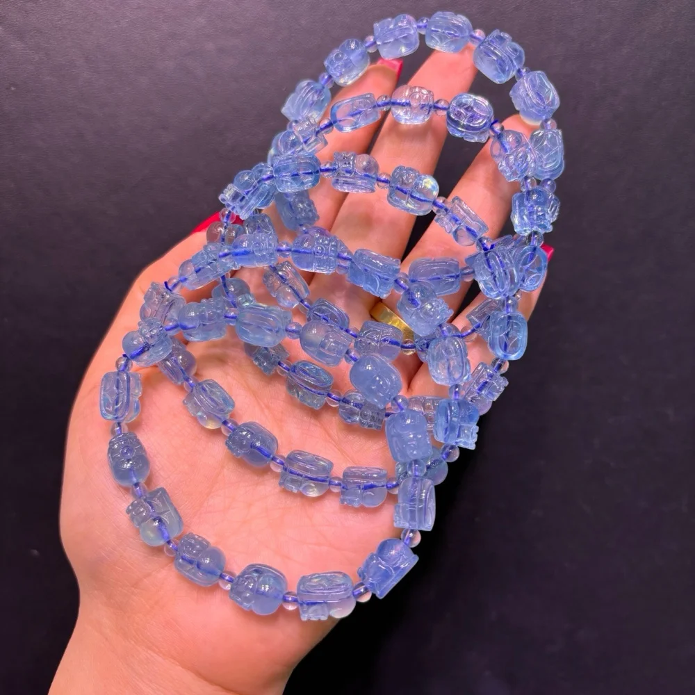Natural Aquamarine Pixiu Bead Bracelet for Women Fashion Crystal Healing Energy Gemstone Yoga Jewelry Charm 1 Piece