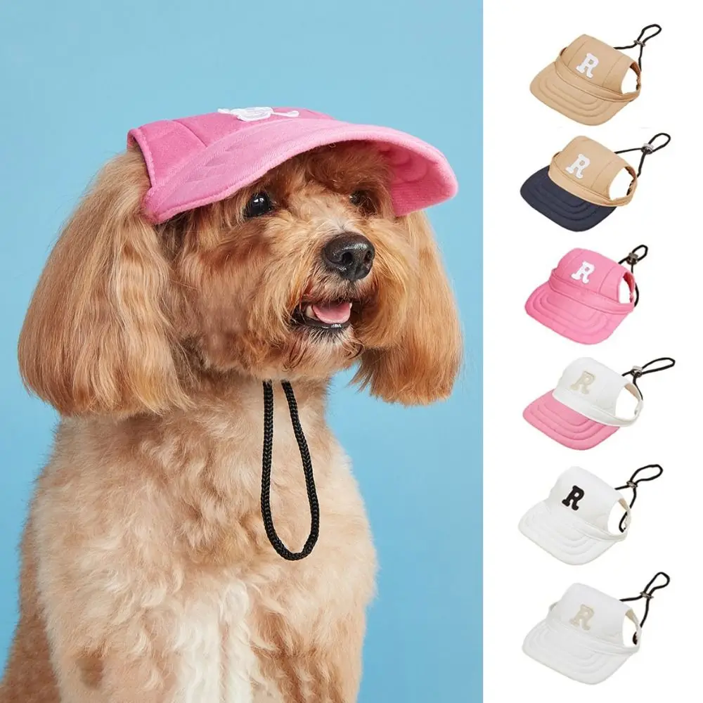 Dog Bonnet Cap Embroidered Dog Sport Letter Cap Adjustable Breathable Dog Sun Hat with Ear Holes Pet Baseball Cap Travel