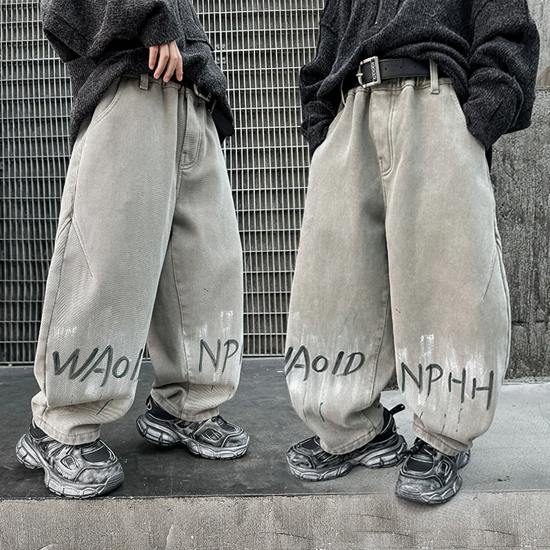 

2025 Autumn New Arrivals Printed Letter Wide Leg Jeans Fashion Personality Street Loose Trousers