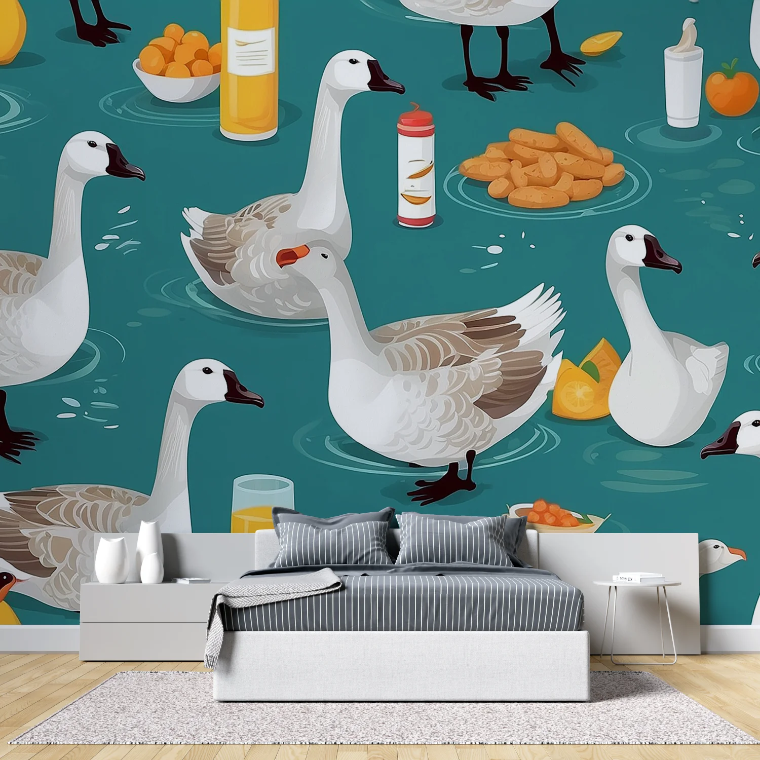 Customized Wallpaper Cartoon Animal White Swan Wallpaper Children's Room Coral Tree Starfish Shell Decoration Painting 3d murals