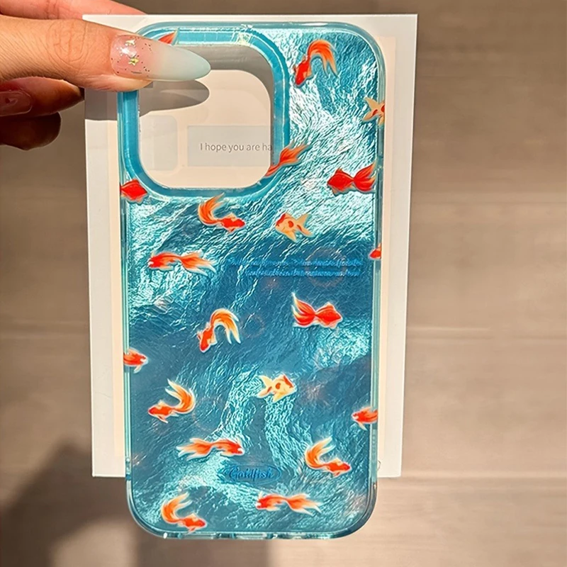 Hot Blue Ocean Red Carp Vortex Pattern Phone Case for IPhone 16 15 14 13 12 11 Mini Pro Max X XSMax 8 Plus Glacier Pattern Cover