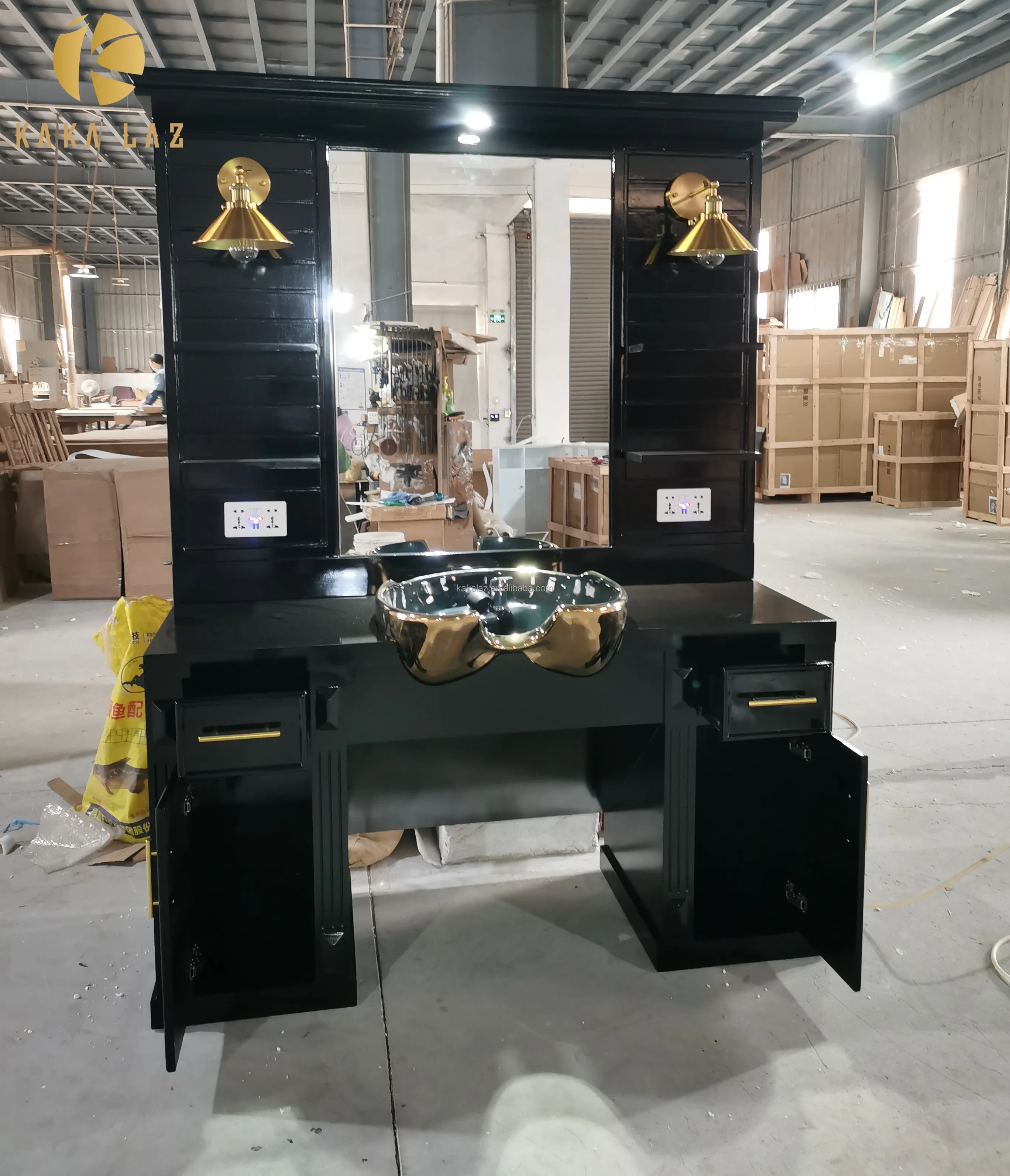 Estação do espelho lateral único dos mobília do salão de beleza das estações do barbeiro com unidades de lavagem