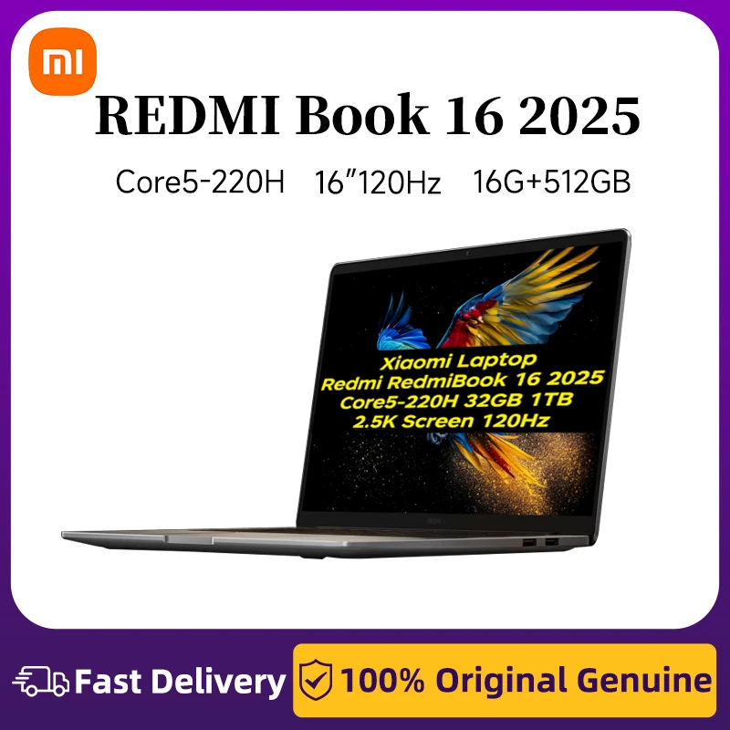 Xiaomi Laptop Redmi RedmiBook 16 2025 Intel Core Core5-220H Processor 16GB/32GB 512GB/1T/2TB 2.5K Screen 120Hz Laptop