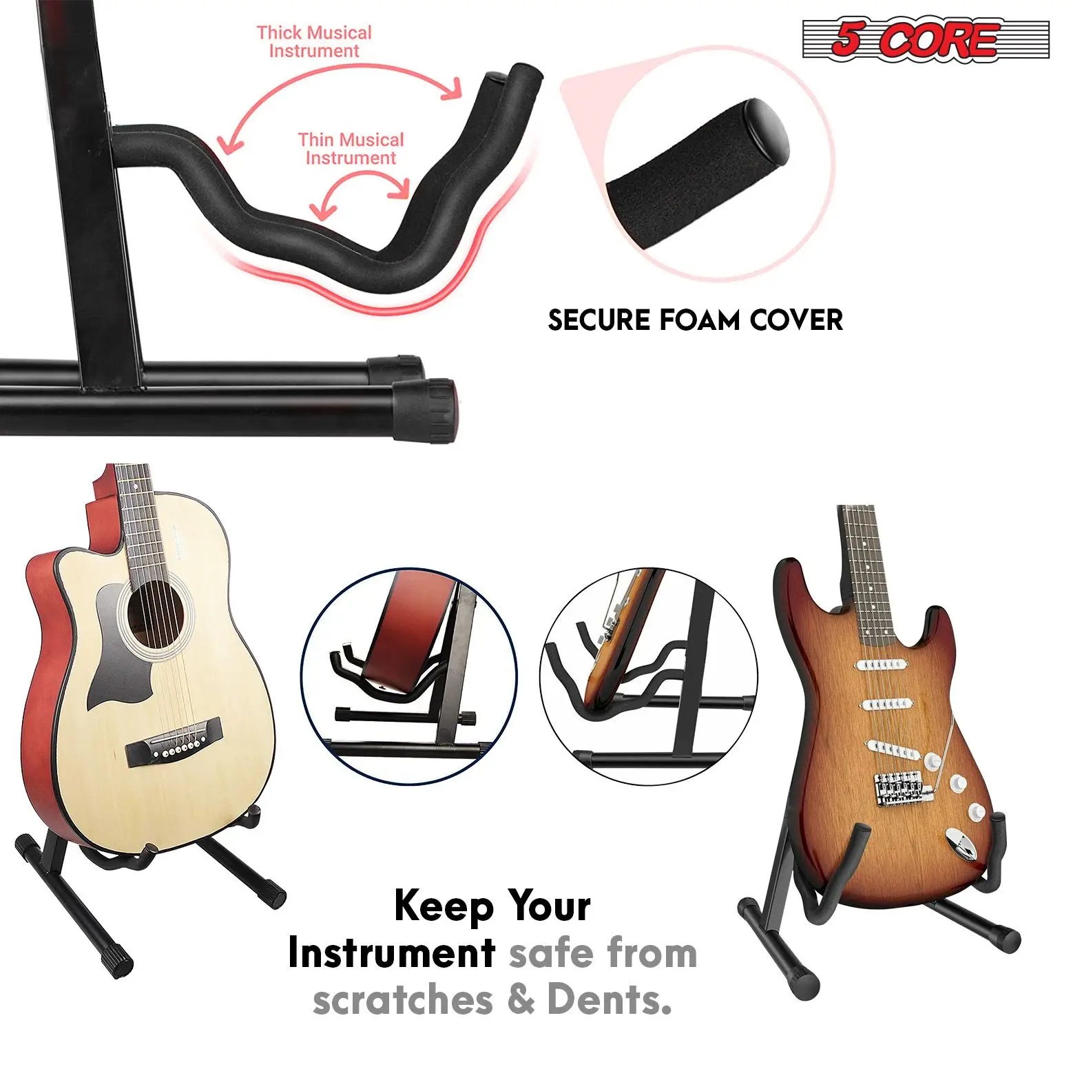 Guitar Stand A Frame Shape w Soft Foam Arm Non Slip Rubber for Acoustic Electric Bass Ukulele