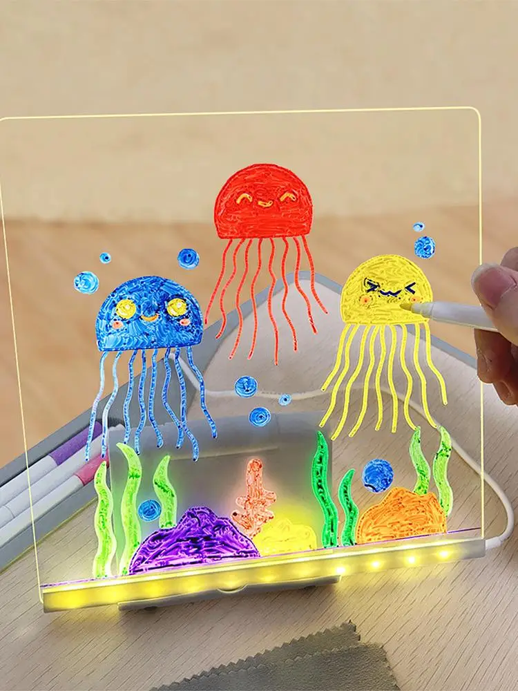 Transparant tekentafel Lichtgevend Wordpad DIY acrylbord met kleurpennen LED-nachtlampje Notitiebord Kid tekenspeelgoed Geschenken