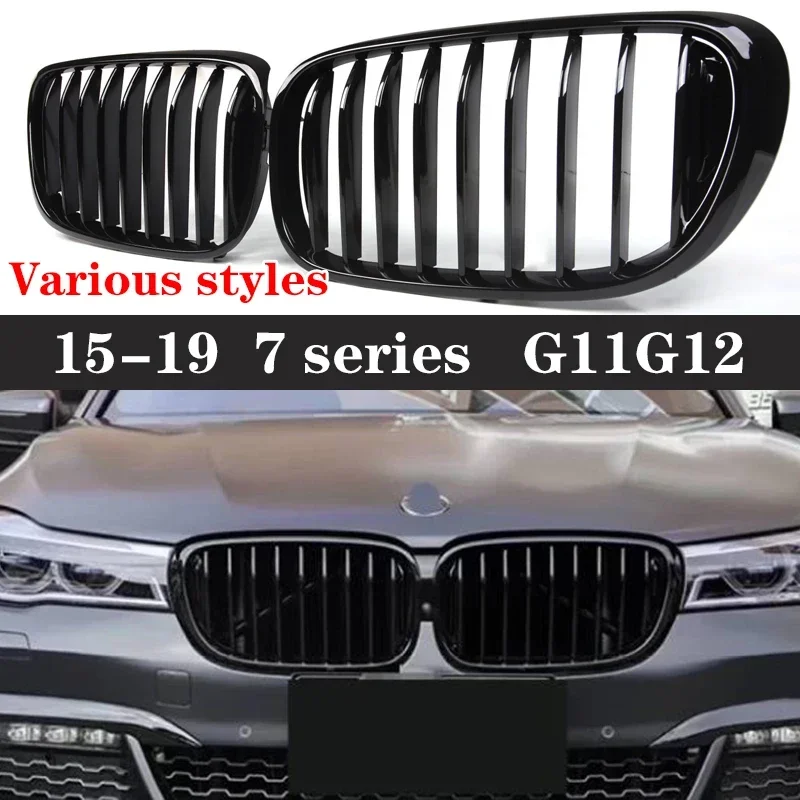 

For BMW 7 Series G11 G12 730i 740 2015-2019 Kidney Grille Glossy Black ABS Color Plastic Front Bumper Auto Decor Grill body kit