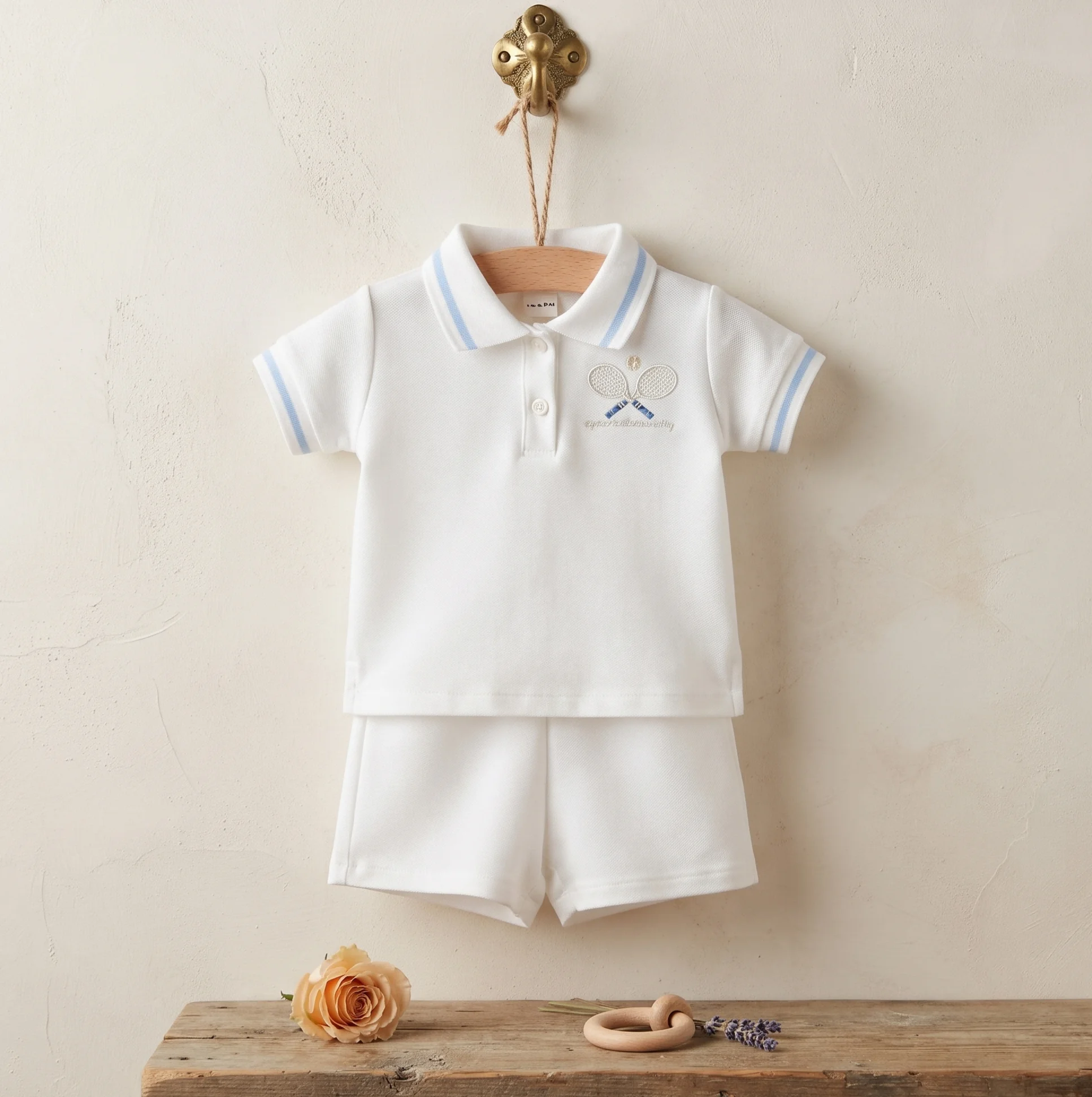 Kleinkind Baby Jungen Mädchen 2-teiliges Sommer-Tennisschläger-Set mit Stickerei, Kurzarm-Shirt und Shorts, Neugeborenen-Freizeitkleidung 0-3 Jahre – Detail 8