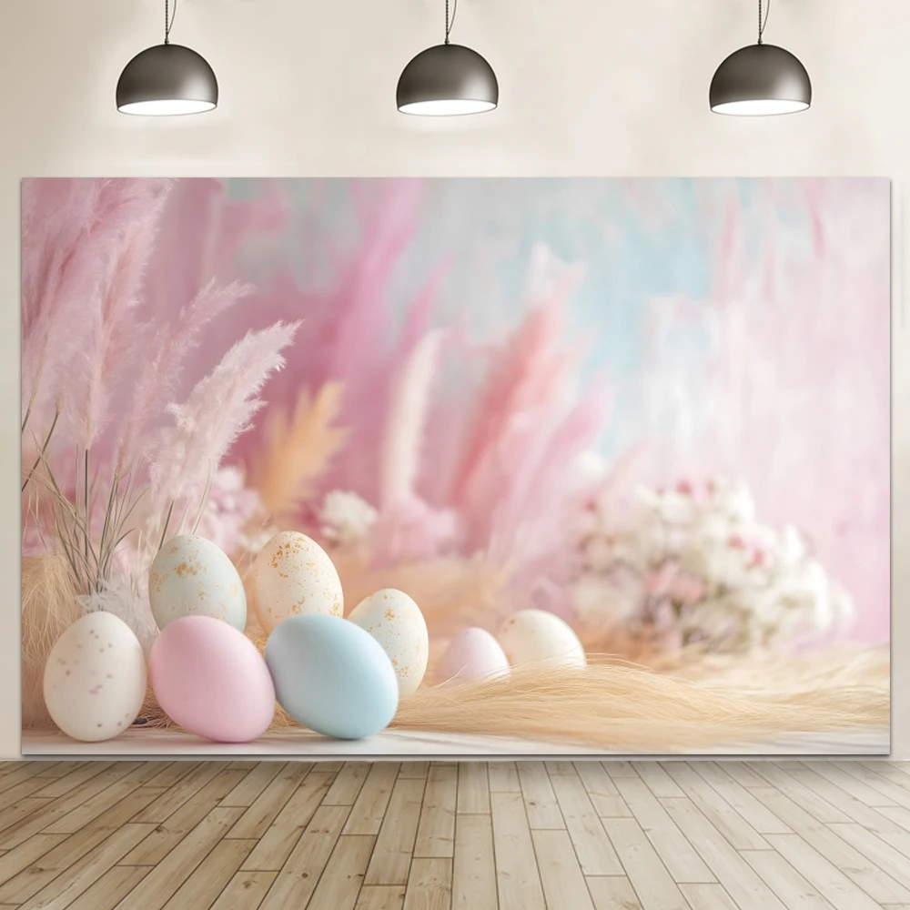 

Pink Spring Eggs Easter Theme Photography Background Boho Floral Easter Party Birthday Art Portrait Backdrop Photo Studio Prop