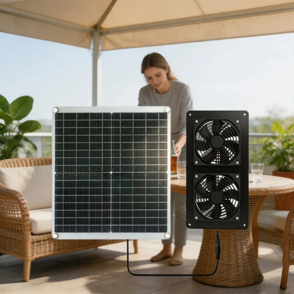 20W 30W Monocrystalline Solar Powered IP65 Dual Exhaust Rainproof Fan RV Camper Greenhouse Chicken Coop Pet House Workshop