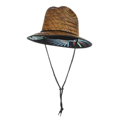 GEMVIE  Summer Women Men Lifeguard Hat Outdoor Beach Sun Hat Fishing Straw hat with Windproof String