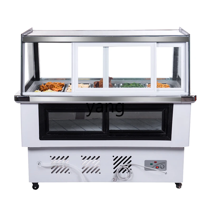 

LMM commercial double temperature right angle duck neck cooked food refrigerated display cabinet cold dish barbecue