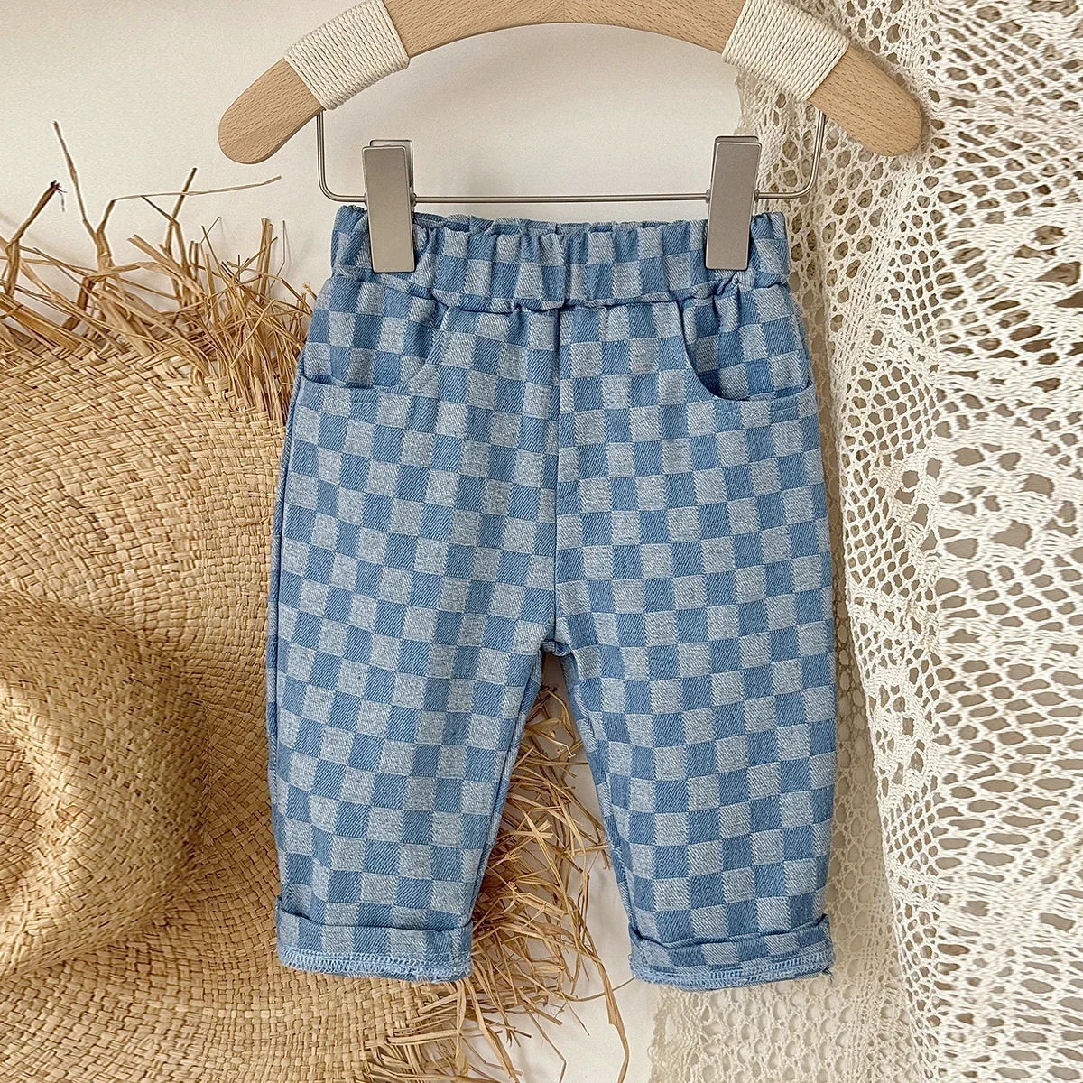 Spring Autumn New Children Loose Casual Pants Fashion Girls Boys Pants Korean Children's Clothing Baby Fashion Grid Pants 0-3Y - view 3