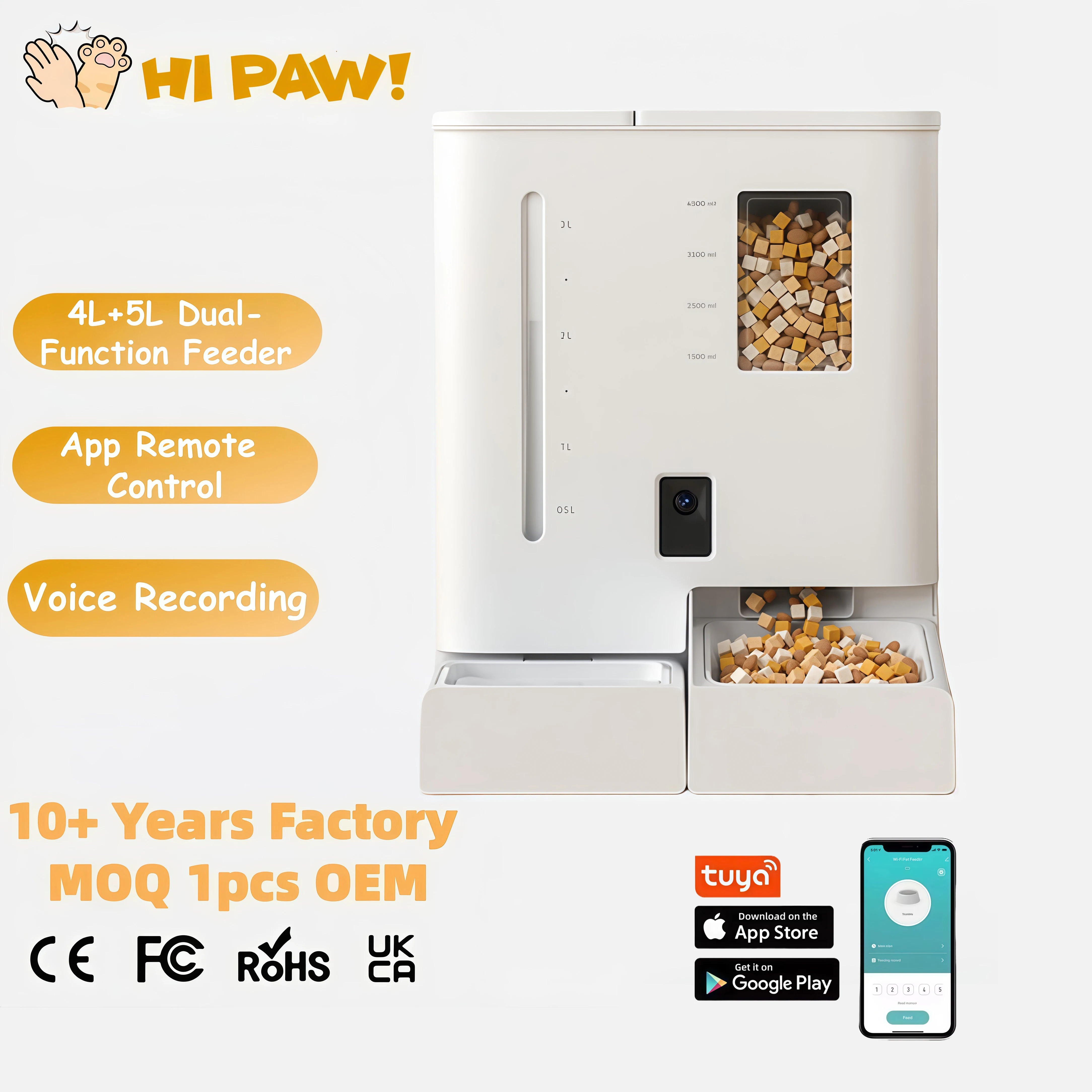 2-in-1 Portable Automatic Pet Feeder 5L Feeder + 4L Water Dispenser HD Camera Smart Pet Feeder APP Remote Control for Cats Dogs