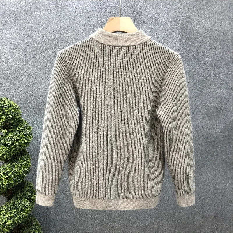 Trend Versatile Spring Autumn New Sweaters Men\'s O-Neck Solid Striped Fashion Casual Loose Long Sleeve Pullovers Knitted Tops