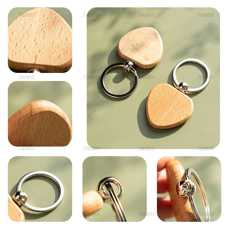 36Pcs DIY Blank Wooden Key Chain Square Wood Keychains Key Ring Wooden Key Ring