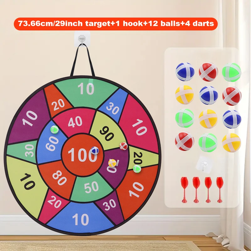 Sticky ball dart board -12 balls+4 darts, suitable for indoor and outdoor family games, children's birthday party gifts