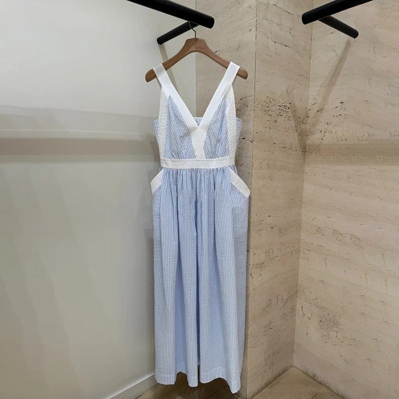 فستان متوسط الطول بدون ظهر ورقبة على شكل حرف V عالي الخصر فضفاض بفتحة مجوفة للنساء، هدية أنيقة مثيرة لحفلات الشاطئ والتاريخ الليلي