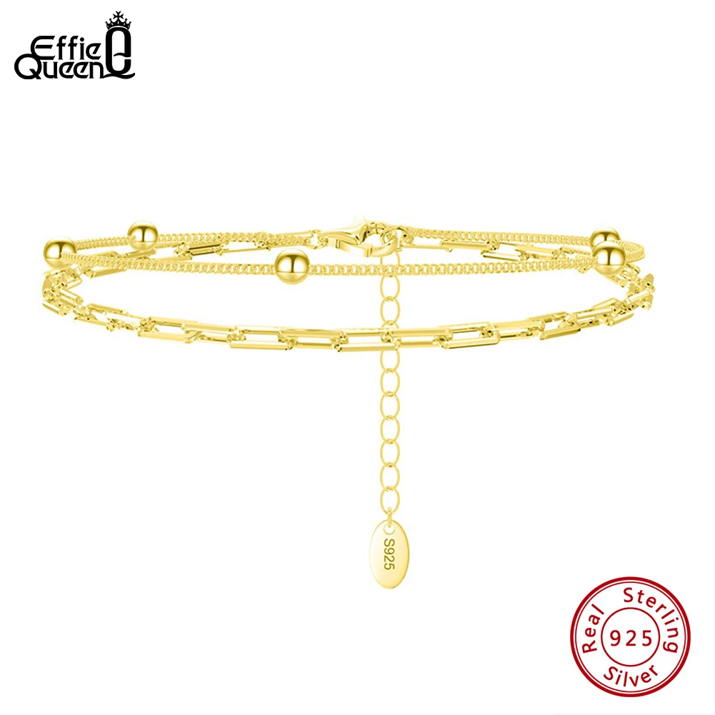 

EFFIE QUEEN Exquisite 925 Sterling Silver Paperclip Link Chain Bracelet for Women Layered Bracelet Anniversary Jewelry Gift B175