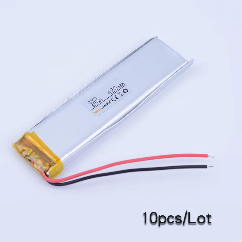 

10pcs/Lot 601645 3.7V 420mAh Rechargeable li Polymer Li-ion Battery For bluetooth headset mouse Bracelet Wrist Watch 601745