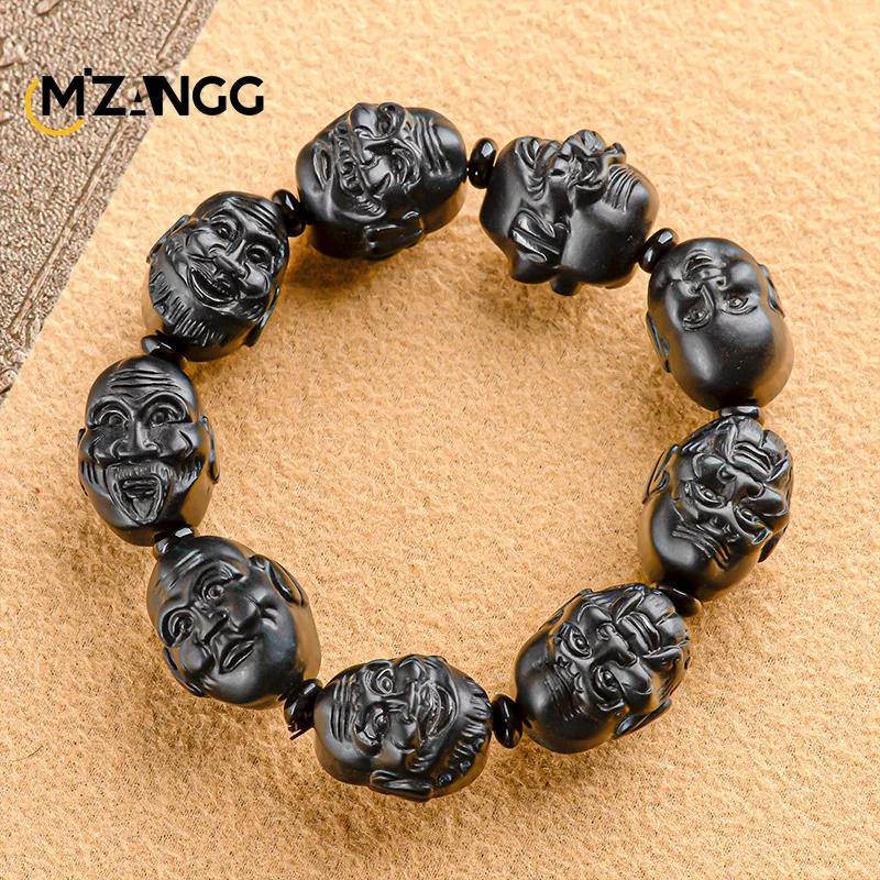 Natural Jadeite Nephrite Eighteen Luohan Bracelet Hand-carved High-grade Exquisite Men's Bead String Lucky Amulet Gift