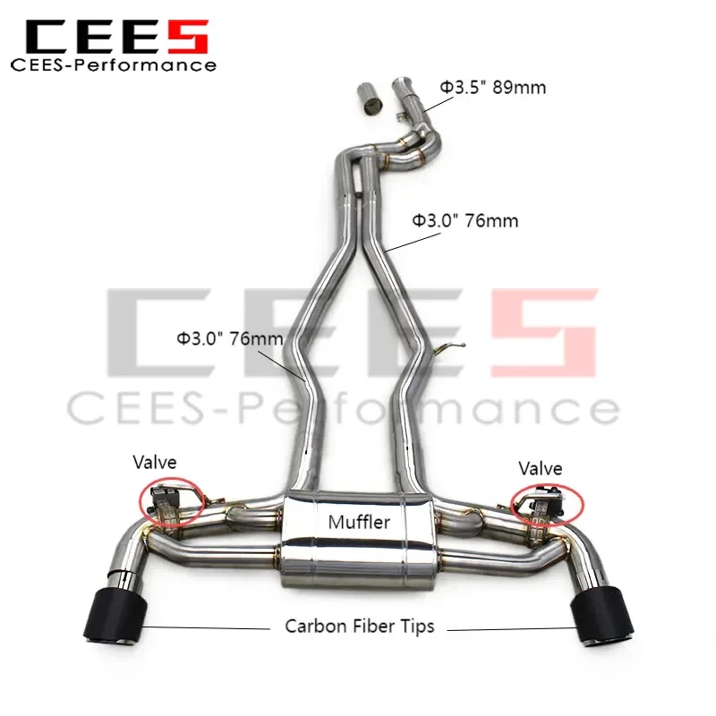 نظام عادم أنبوب التيتانيوم مقاس 3.5 بوصة من cees لسيارة Toyota Supra A90 3.0T 2020-2023 كاتم صوت رياضي صمام مع جهاز تحكم عن بعد