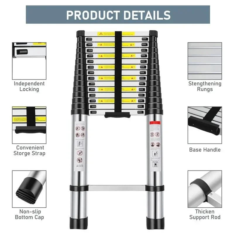 Telescopic extension ladder,aluminium one-touch telescopic folding with non-slip feet,portable multi-purpose indoor outdoor