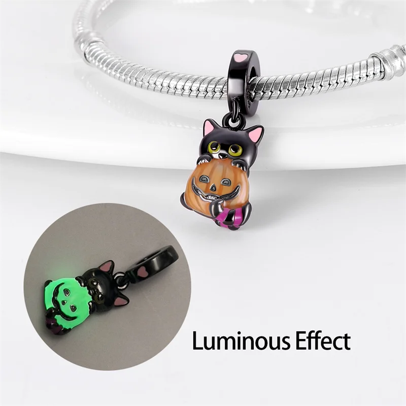 Hot Sales 925 Sterling Silver Color Change Pumpkin Cat Charms Beads Fit 3mm Original Bracelet DIY Women Birthday Jewelry Gifts