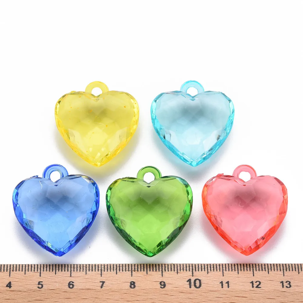 10pcs Faceted Heart Charms Pendant Transparent Acrylic Pendants Mixed Color for jewelry making DIY bracelet necklace decor