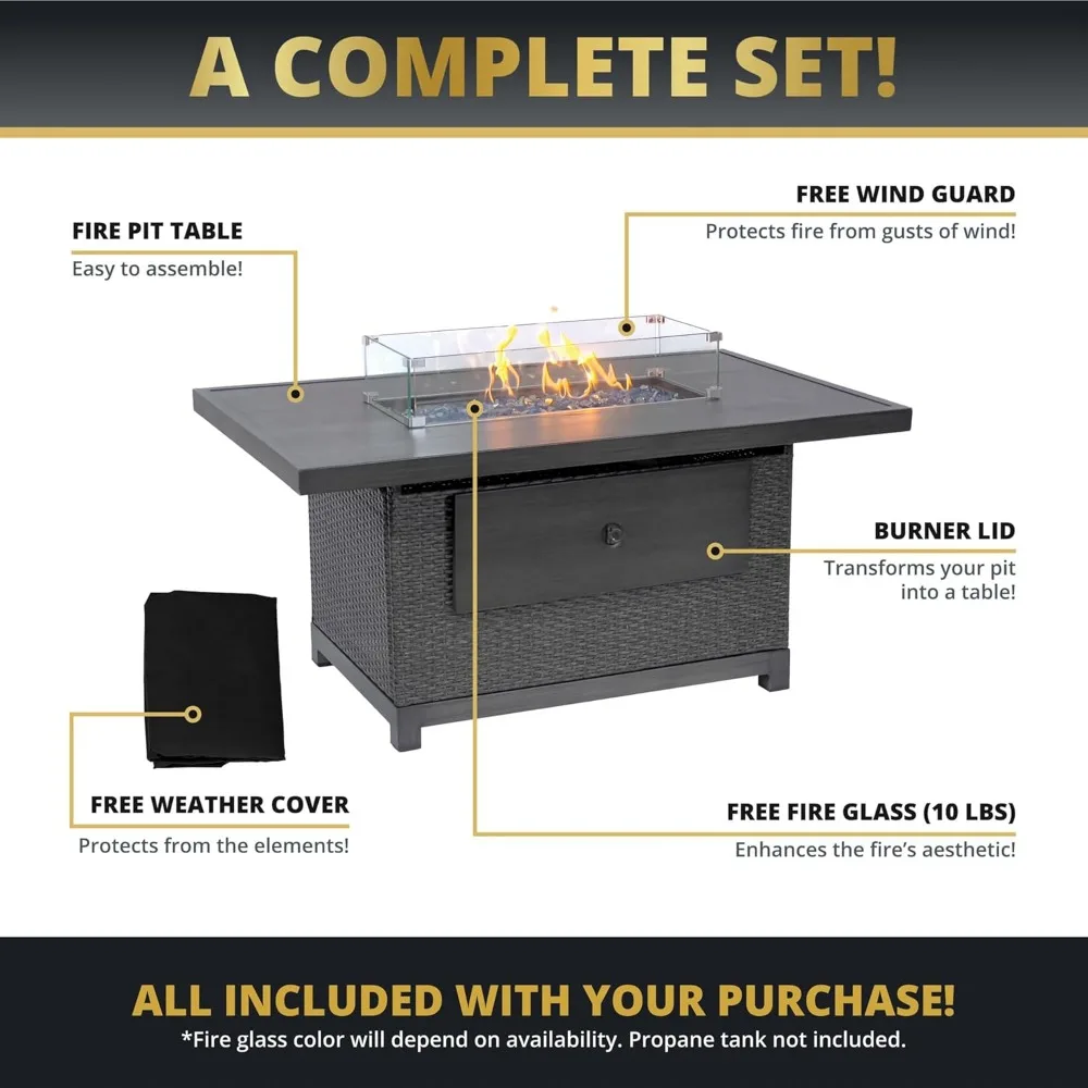 52-Inch Propane Gas Fire Pit Table with Rectangular Aluminum Frame - CSA Certified, 50,000 BTU Outdoor Patio Firepit, Fire Pits