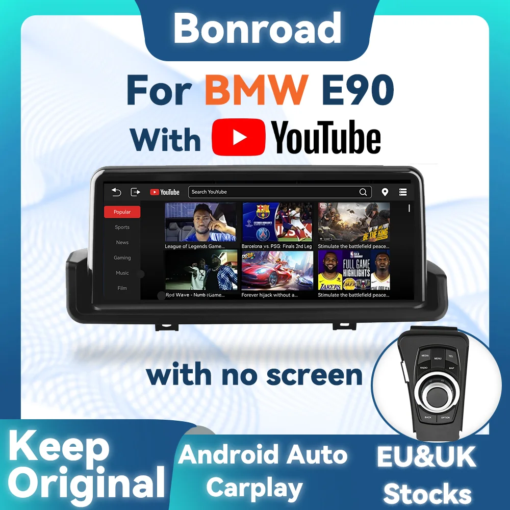 BONROAD Wireless Carplay Audio Car Radio With Youtube For BMW 3 Series E90 E91 E92 E93 GPS Navigation Multimedia Touch Screen