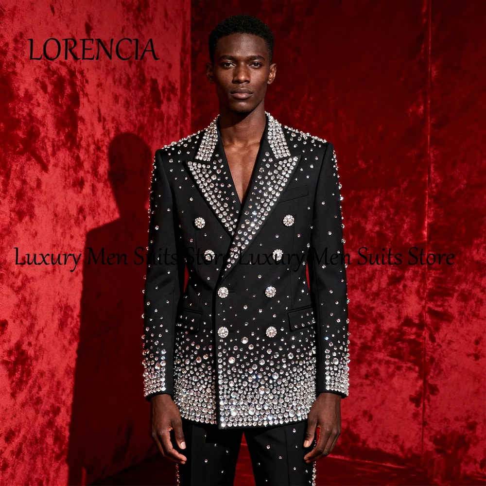 

Роскошные мужские костюмы со стразами, комплект из 2 предметов, двубортный свадебный смокинг для жениха, 2025, блейзер на заказ, брюки jaqueta masculina couro
