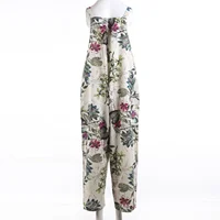 Combhasaki Women's S-3XL Cotton and Linen Jumpsuit Leaf Floral Print Square Neck Sleeveless Casual Loose Overalls with Pockets - Image 6