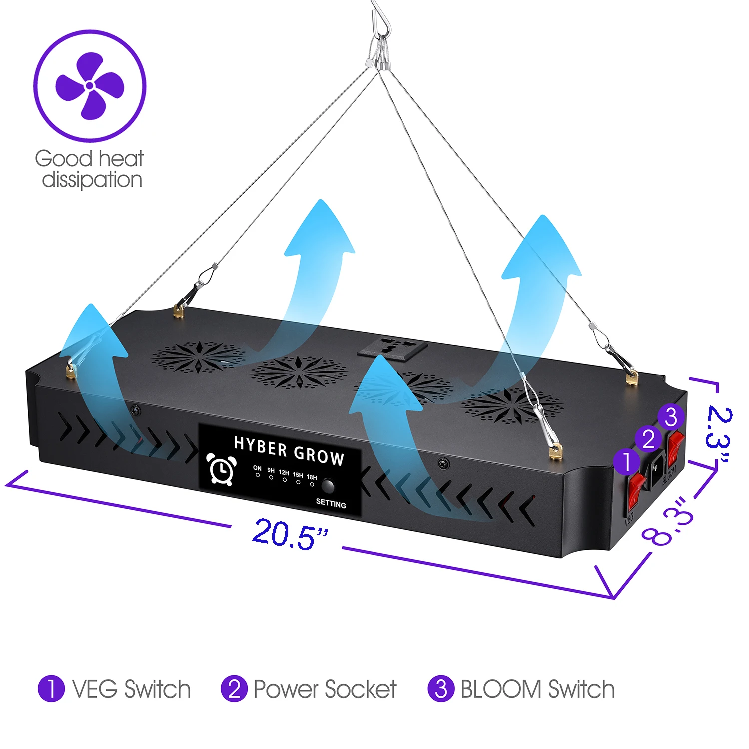 3000w planta que cresce lâmpadas com controle do temporizador, espectro completo led cresce a luz com os interruptores de vege e bloom para o crescimento das plantas