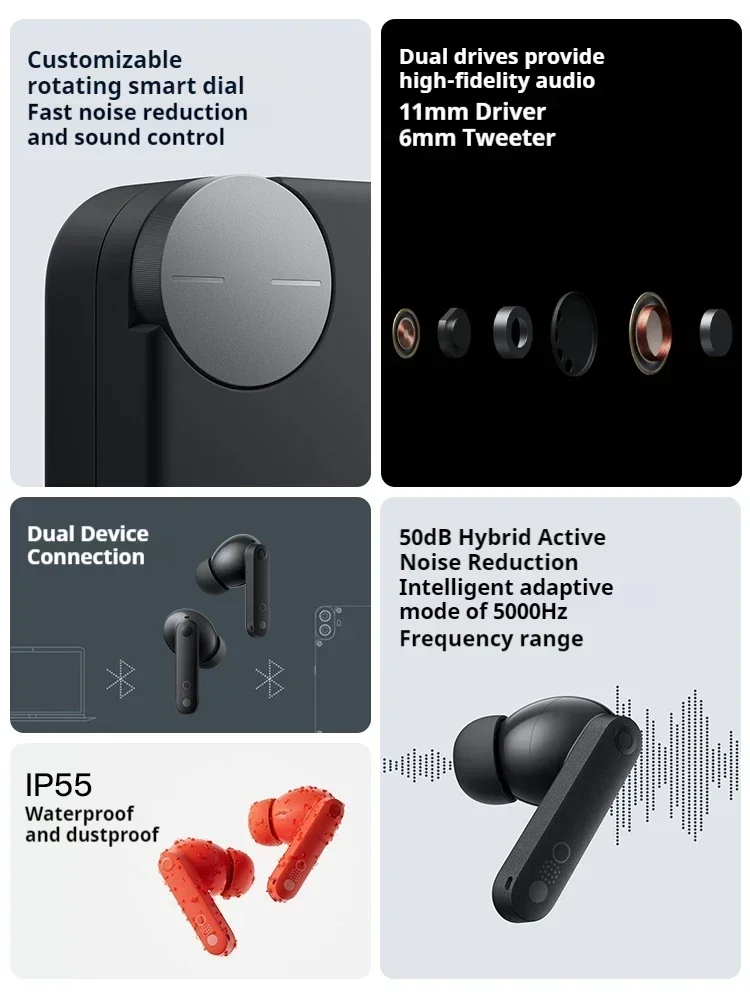 Cmf By Nothing Buds Pro 2 Earphone Wireless Bluetooth Earbuds Cmf Buds Pro2 Anc Ip55 Noise Reduction Enc Earphones Ldac Headsets