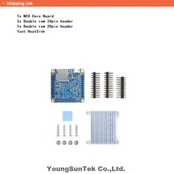 NanoPi Neo Core LTS & heatsink 512 МБ ОЗУ 8 ГБ eMMC YoungSunTek H3 Quad Cortex-A7, 1,2 ГГц, OpenWRT,Ubuntu Linux Armbian DietPi Kali