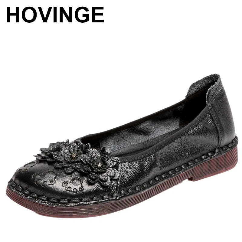 

Floral Embroidered Flat Bot Single oes Retro Slip-On Mom oes Soft Leather Cow Tendon Comfortable Casual Faion Footwear