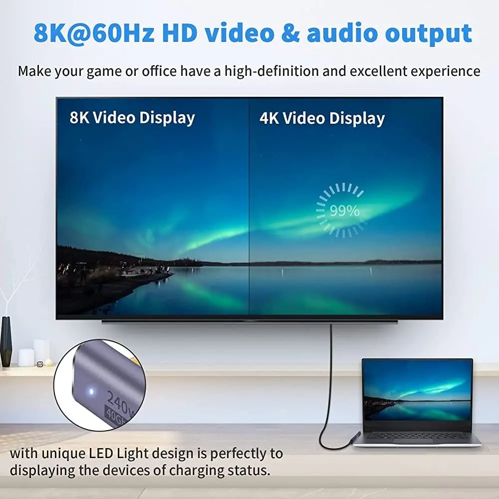 شحن سريع نوع C محول ، ذكر إلى أنثى USB C محول ، مؤشر LED ، نقل البيانات ، الهاتف ، الكمبيوتر المحمول ، 240 واط ، 40Gbps ، 8K ، 60 هرتز ، 1 قطعة #6