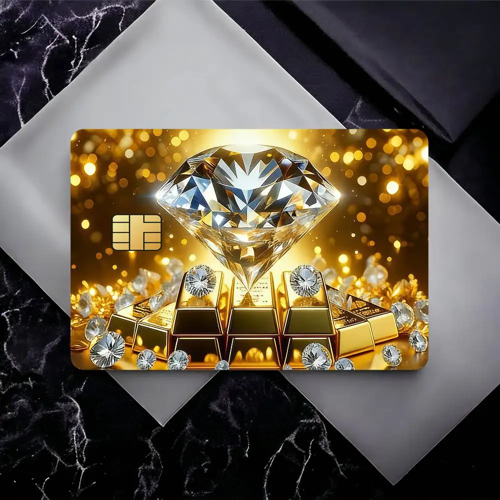 Gold Diamond Bank Credit Cards Bus Pass Stickers Cool Decoration Waterproof 4PCS Card