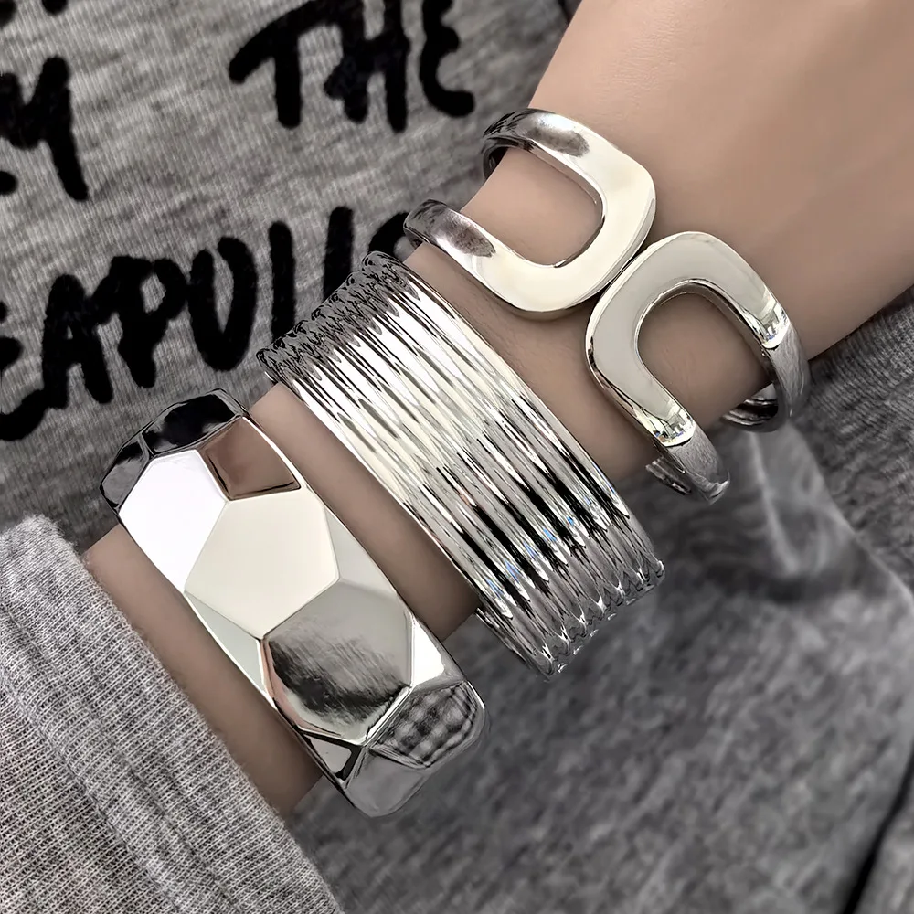 KMVEXO, brazaletes anchos irregulares lisos exagerados de primavera para mujer, brazalete geométrico de Metal Punk de Hip Hop para mujer, Pulseras
