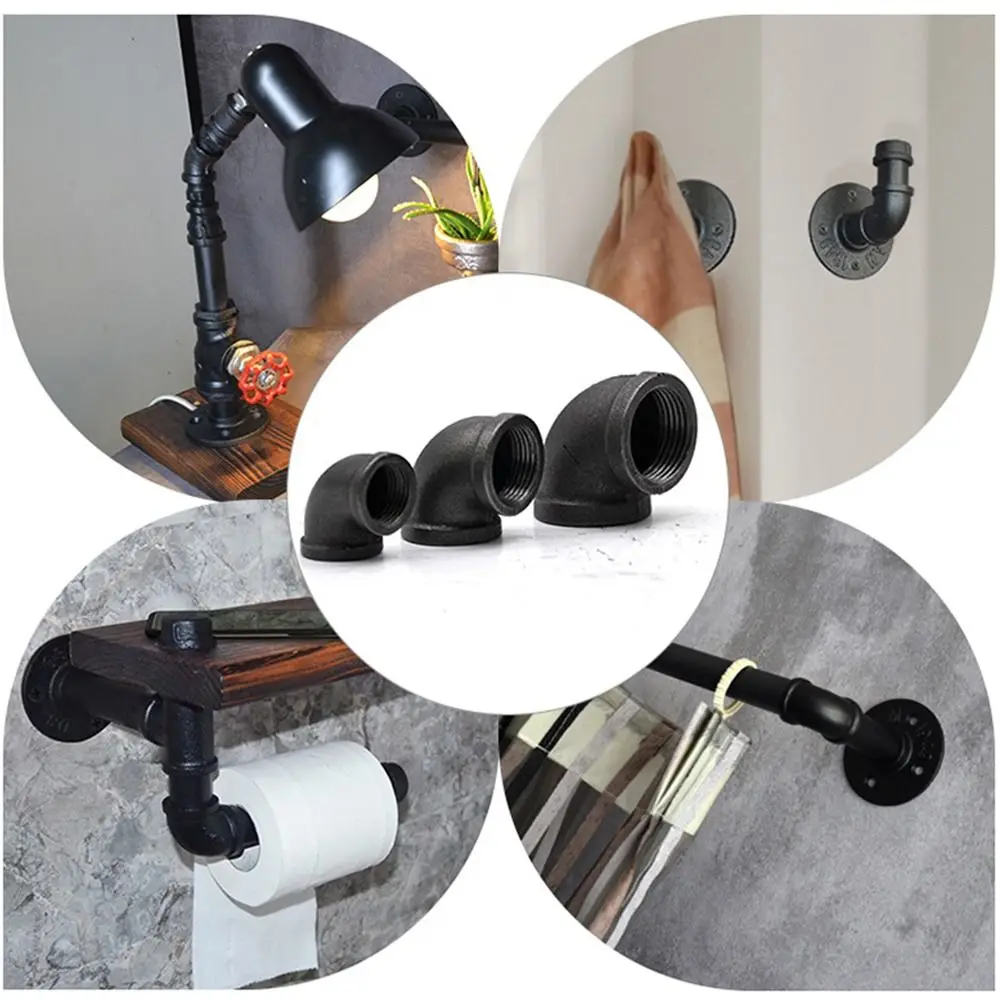 

Новые черные фитинги для труб, колено 1/2 дюйма, 3/4 дюйма, 1 дюйм, соединение для сантехнических труб, соединение для труб с резьбой из ковкого железа