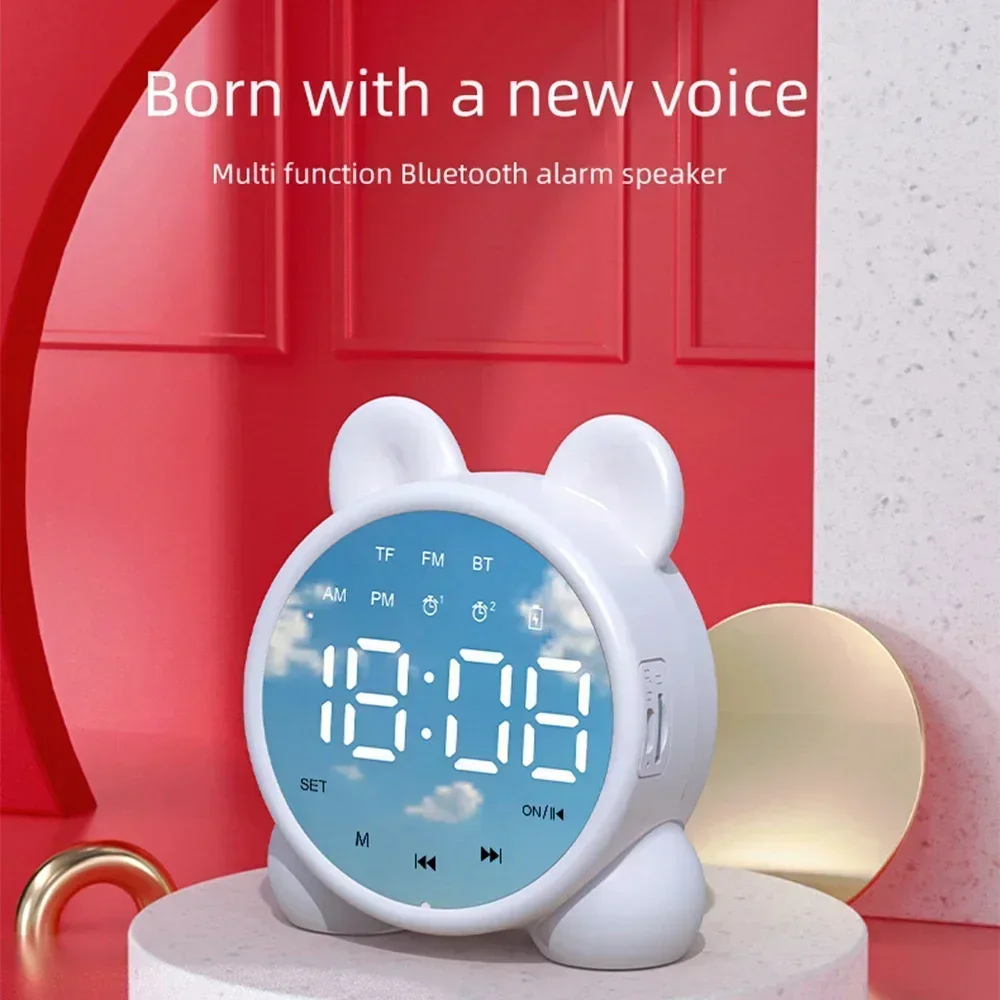Cute Bedside Alarm Clock LCD Digital Display Table Wake-up Children Bluetooth-compatible Speaker Alarm Clock Sleep Timer Kids
