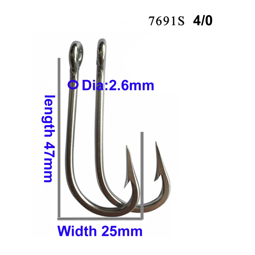 30pcs Mustad 7691S 4/0 Fishing Hooks Demon J Type Stainless Steel Fishing Hooks Sharp Strong Rustproof Sea Carp Catfish Pesca