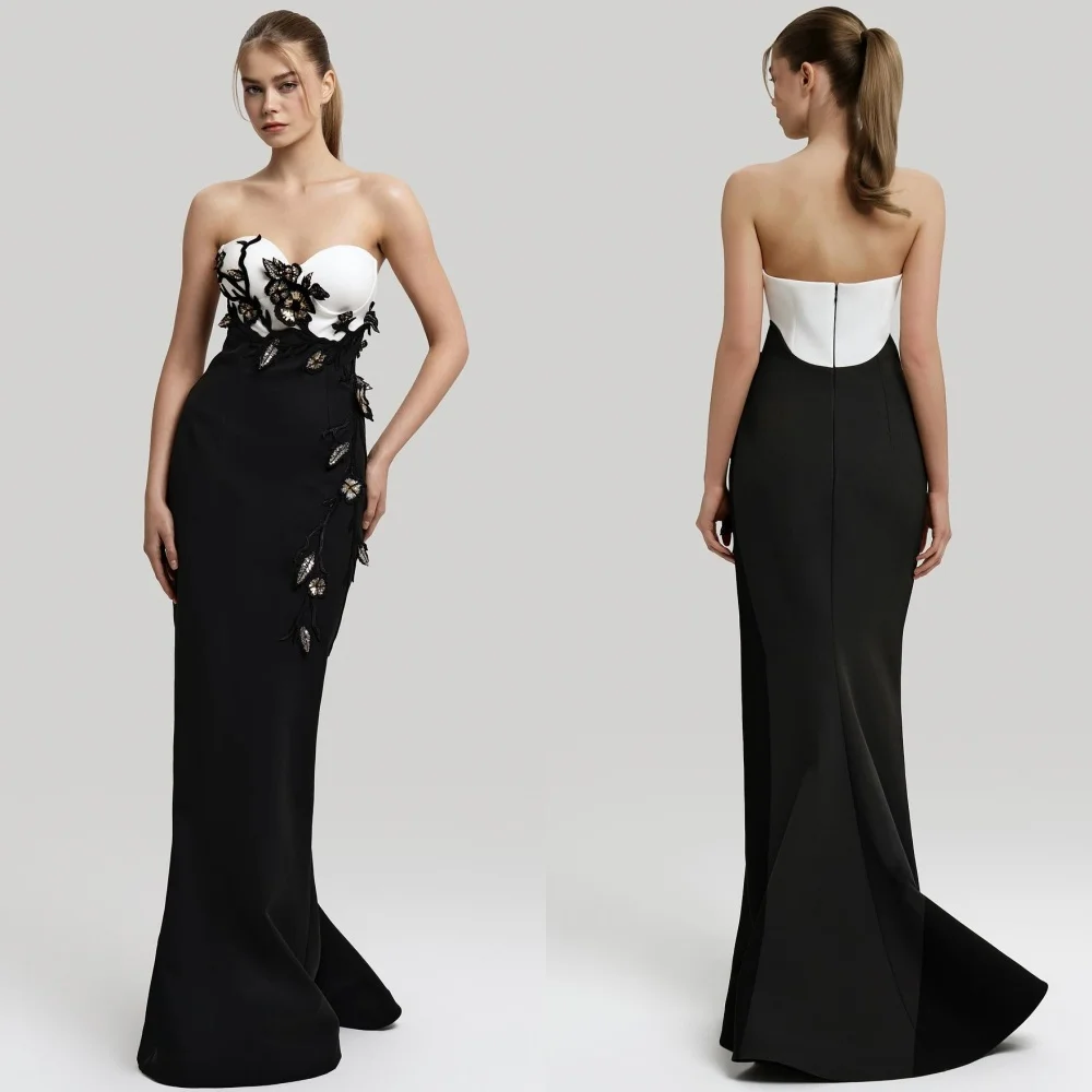 Customized Intricate Matching Jersey Sequined Flower Trumpet Strapless Long Dresses Bespoke Occasion Fashion